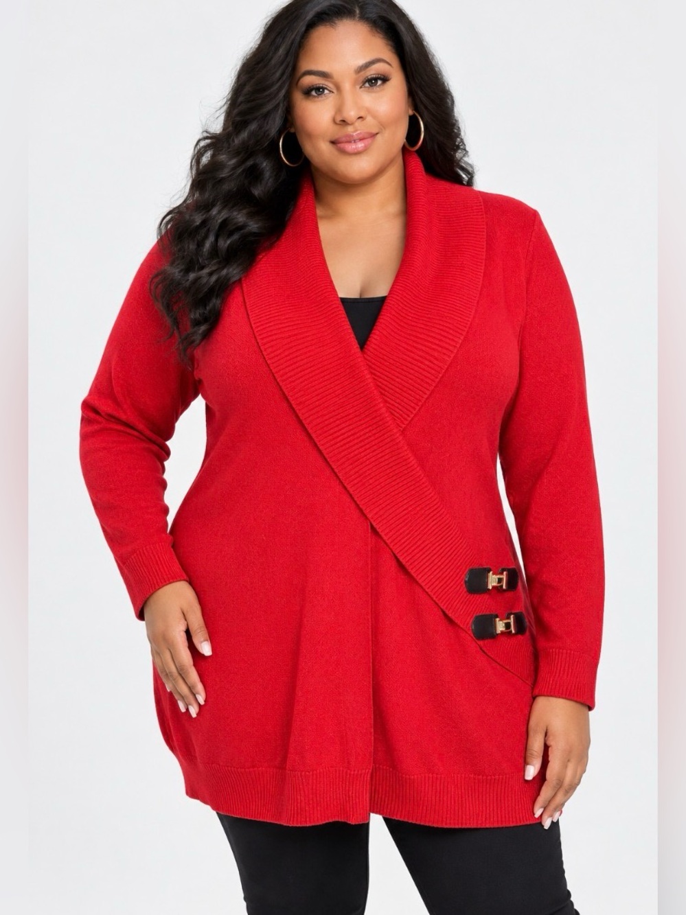 International Concepts Shawl Collar Sweater with Buckle Detail